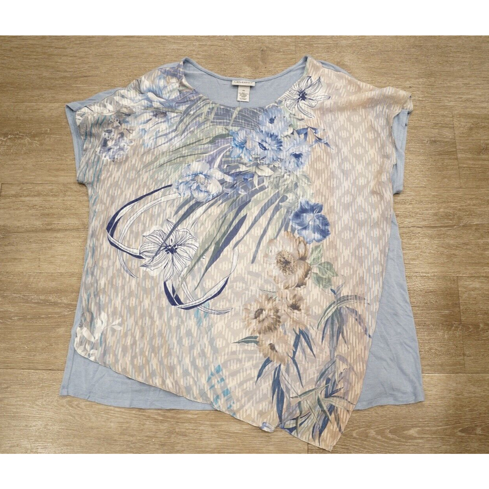 Catherines Top Womens 0X Blue Floral Cap Sleeve Blouse Loungewear Athleisure